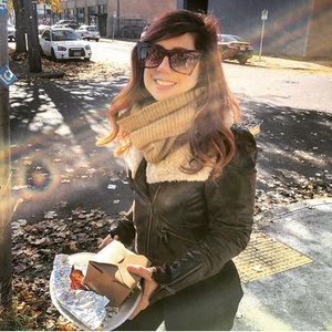 XS Laundry Brown Leather Jacket - Shearling Collar